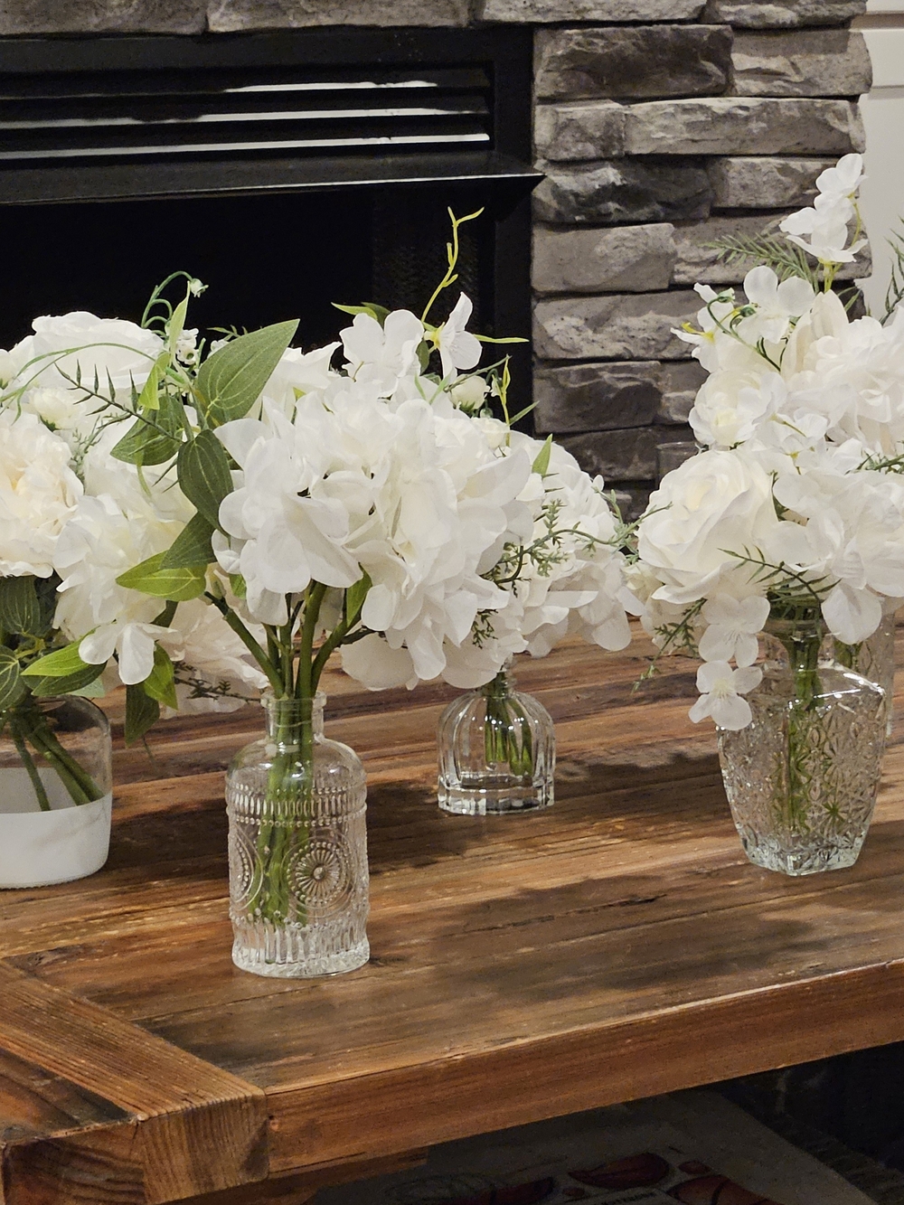 Set of 7 Boho White Faux Flower Bouquets - Wedding Decor NO VASES